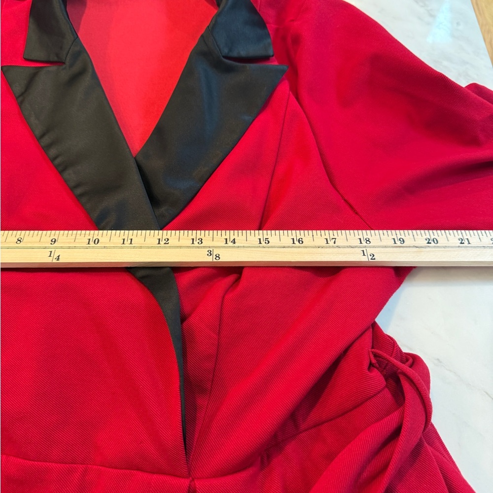 Torrid Red Tuxedo-Style Wrap Dress Black Satin Trim Size 20 - Picture 9 of 9